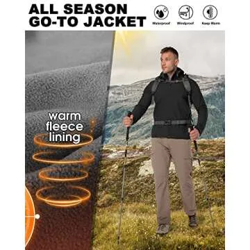 33,000ft Men's Hooded Softshell Jacket Waterproof Lightweight Insulated Windbreaker Fleece Lined Rain Shell Jacket