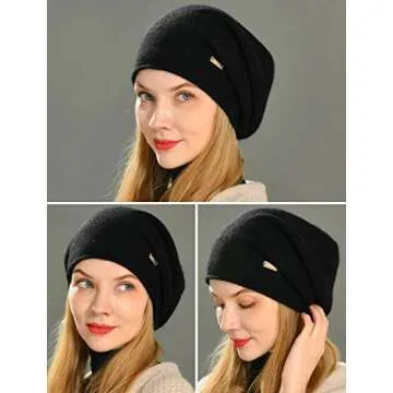 Jaxmonoy Slouchy Beanie - Soft Winter Hat for Women