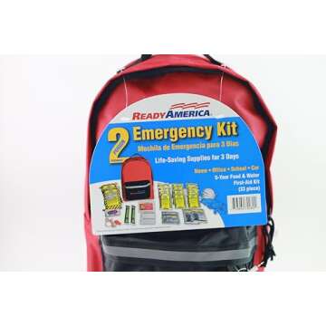 Ready America 70280 72 Hour Emergency Kit, 2-Person, 3-Day Backpack, Includes First Aid Kit, Surviva...