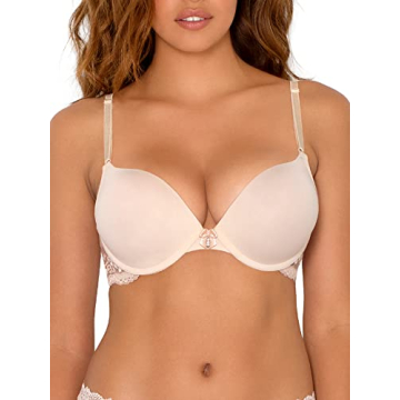 Smart & Sexy Women's Maximum Cleavage Underwire Push Up Bra in The Buff with Lace Wings