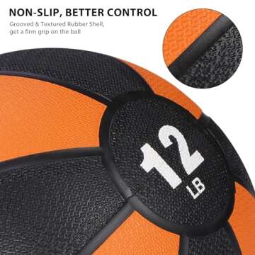 F2C 12 lbs Medicine Ball Workout Med Ball for Core Strength, Balance, Coordination Exercise Non-Slip...