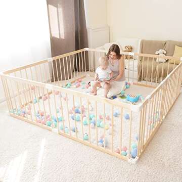 GGF Wooden Baby Playpen - Spacious 71 x 59 x 24 in Safe Zone for Kids
