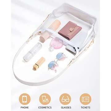 Vorspack Stadium Approved Clear Purse - Women's Crossbody Bag with Adjustable Strap for Sports Events, Concerts & College - White