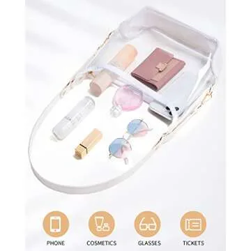 Vorspack Stadium Approved Clear Purse - Women's Crossbody Bag with Adjustable Strap for Sports Events, Concerts & College - White