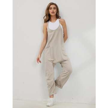 Lentta Women's Causal Jumpsuits V Neck Sleeveless Harem Overalls Stretchy Adjustable Strap Romper wi...