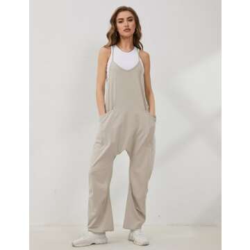 Lentta Women's Causal Jumpsuits V Neck Sleeveless Harem Overalls Stretchy Adjustable Strap Romper with Pockets(LightKhaki-XXL)