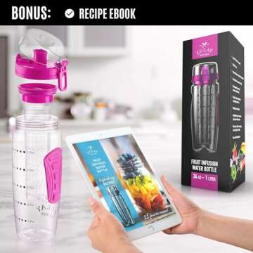 Zulay 34 oz Large, Leakproof Fruit Infuser Water Bottle with Anti-Slip Grip - Men and Women's Ideal Fitness Gift Or For Gym, Camping, and Travel - Flamingo Pink