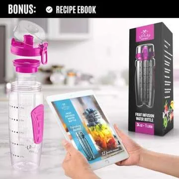 Zulay 34 oz Large, Leakproof Fruit Infuser Water Bottle with Anti-Slip Grip - Men and Women's Ideal Fitness Gift Or For Gym, Camping, and Travel - Flamingo Pink