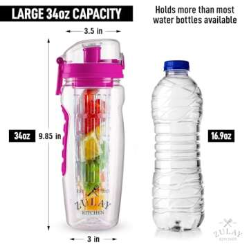 Zulay 34 oz Large, Leakproof Fruit Infuser Water Bottle with Anti-Slip Grip - Men and Women's Ideal Fitness Gift Or For Gym, Camping, and Travel - Flamingo Pink