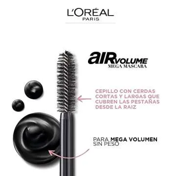 L'Oreal Paris Makeup Air Volume Mega Mascara, Lightweight & Long-lasting Volumizing Mascara for Voluminous Eyelashes, Washable Black, 0.3 Fl Oz