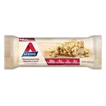 Atkins Peanut Butter Granola Protein Meal Bar, High Fiber, 16g Protein, 1g Sugar, 4g Net Carb, Meal ...