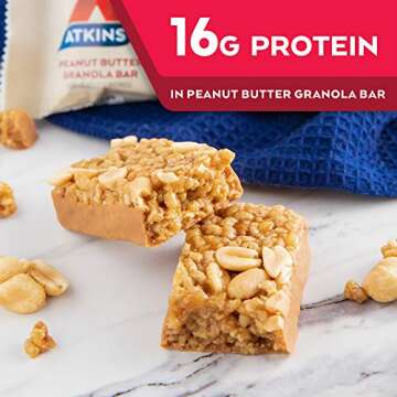 Atkins Peanut Butter Granola Protein Meal Bar, High Fiber, 16g Protein, 1g Sugar, 4g Net Carb, Meal Replacement, Keto Friendly, 5 Count