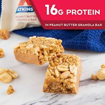 Atkins Peanut Butter Granola Protein Meal Bar, High Fiber, 16g Protein, 1g Sugar, 4g Net Carb, Meal Replacement, Keto Friendly, 5 Count