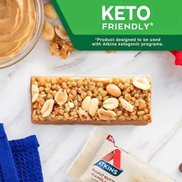 Atkins Peanut Butter Granola Protein Meal Bar, High Fiber, 16g Protein, 1g Sugar, 4g Net Carb, Meal Replacement, Keto Friendly, 5 Count