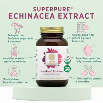 PURE SYNERGY SuperPure Echinacea Extract | Immune Support Supplement | Organic Echinacea Capsules with Full-Spectrum Triple Extracts | Potent Support for Immune Health (60 Capsules)