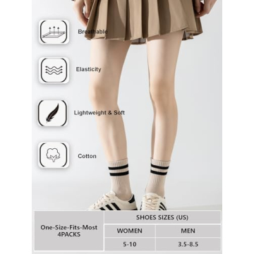 YUWELL Women's Striped Crew Socks - Comfortable & Trendy 4-Pairs Set