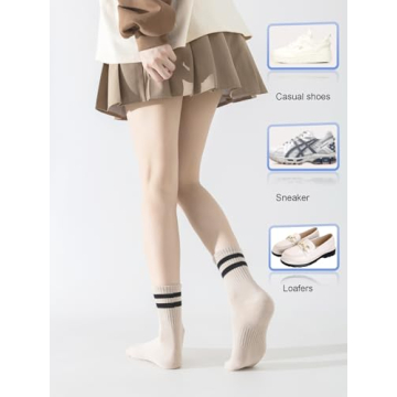 YUWELL Women’s Cozy Striped Crew Socks - 4 Pairs