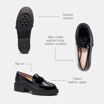 COACH Women's Flats Leah Loafer in Patent Leather, Color Black Patent, Size 7
