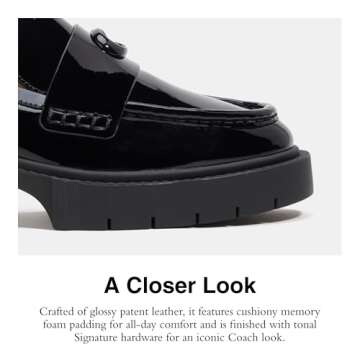 COACH Women's Flats Leah Loafer in Patent Leather, Color Black Patent, Size 7
