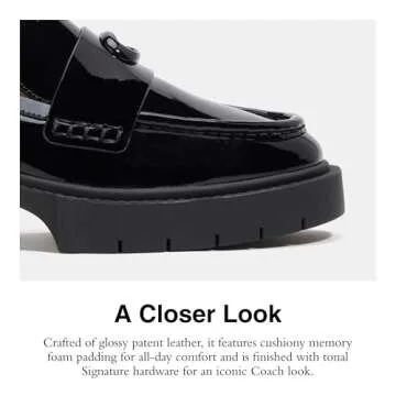 COACH Women's Flats Leah Loafer in Patent Leather, Color Black Patent, Size 7