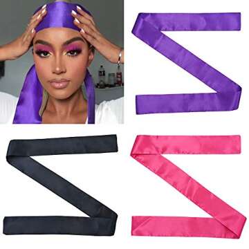 fani 3 PCS Satin Satin Edge Laying Scarf Scarves Three Color Wig Hair Laying Scarf 55 X 2.75 Inches Soft Band Headband for Lace Front Wig,Facial,Sport ,Makeup