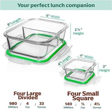 Fusion Gourmet Glass Meal Prep Containers - 8 Pack Set