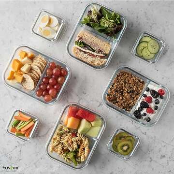 Fusion Gourmet Glass Meal Prep Containers - 8 Pack Set