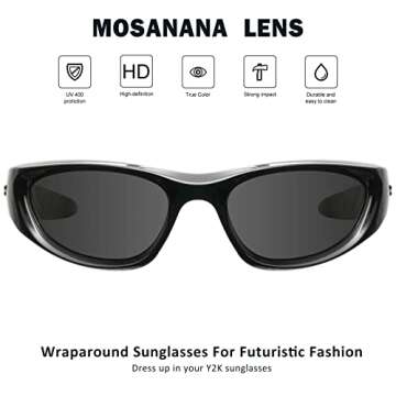 Mosanana Y2K Wrap Around Sunglasses - Trendy, Futuristic Design for Everyone