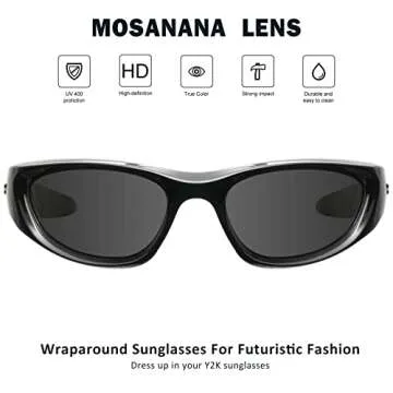 Mosanana Y2K Wrap Around Sunglasses - Trendy, Futuristic Design for Everyone