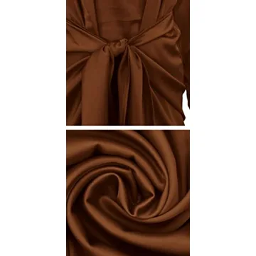 R.Vivimos Women's Satin Dress Long Sleeve Casual Wrap Ruched Tie Waist Party Mini Dress (Medium, Brown)