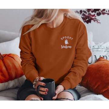 LOTUCY Halloween Sweatshirt Women Cute Spooky Season Sweatshirts Ghost Fall Embroidered Sweater Pull...