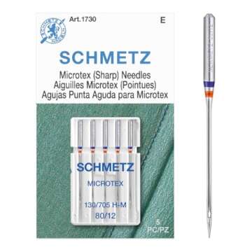 SCHMETZ Microtex Sharp Sewing Machine Needles - Quilting & Topstitching Supplies, Size 80/12, Box of 100