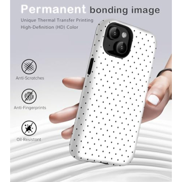 Amzfield iPhone 13/14 Case - Chic Dual Layer Protection with Polka Dot Design