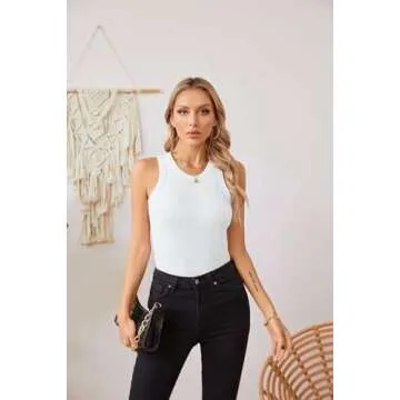 VICHYIE Summer Women Plus Size Sleeveless Tank Tops Cami Top Shirt Ribbed Racerback Blouses White XL