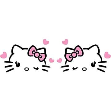 Hello Kitty with Hearts Rearview Mirror Sticker Vinyl Decal for Bumper & Car Window Sticker for Cars, Laptops, MacBook Trucks and More - Colour - Black n Pink - Size - 4.4" x 2.6"