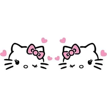 Hello Kitty with Hearts Rearview Mirror Sticker Vinyl Decal for Bumper & Car Window Sticker for Cars, Laptops, MacBook Trucks and More - Colour - Black n Pink - Size - 4.4" x 2.6"