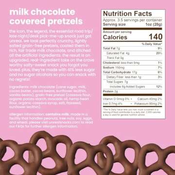 UNREAL Milk Chocolate Covered Pretzels, 7g Sugar, Chocolate Candy Treat Bag, Gluten Free, Fair Trade, Non-GMO, Value Size, 3.5oz (Pack of 6)