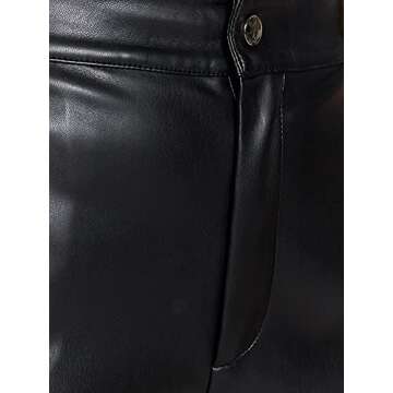 Shuyun Women Faux Leather Pants Solid Color High Waist Straight Wide Leg Leggings Slim Fit Trousers Vintage Streetwear (C-Black, S)