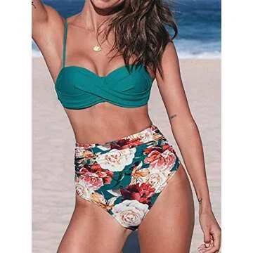 CUPSHE Women's Floral Wrap Bikini High Waist Swimsuit