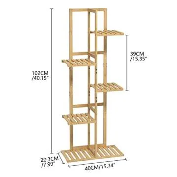 Laiensia Bamboo 5 Tier 6 Potted Plant Stand Rack Multiple Flower Pot Holder Shelf, Indoor&Outdoor Planter Display Shelves for Patio Garden, Living Room, Corner Balcony and Bedroom,Wood Color