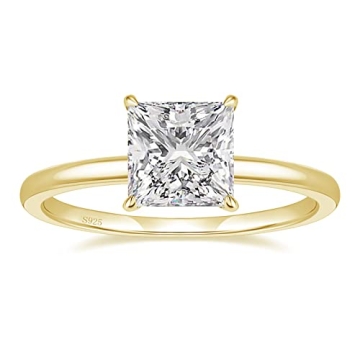 EAMTI 2CT 925 Sterling Silver Gold Engagement Rings Princess Cut Cubic Zirconia CZ Wedding Promise R...