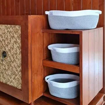 Mila Millie Cotton Rope Woven Baskets | Set of 3 Storage Organizer | Modern Chic Design Baby Nursery Bin | Bibs, Toys, Diapers, Art Craft Supplies Holder | Shower Gift | Eco Friendly (White & Gray)