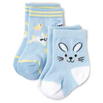 The Children's Place Baby Boys Midi Socks, Blue Bunny 2 Pack, 6-12 Months US