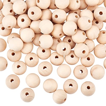 PH PandaHall 100pcs 25mm Natural Wood Beads for DIY Crafts & Christmas Decor