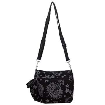 Dominion Sun Moon Stars and Planets Celestial Hippie Boho Crossbody Single Shoulder Bag (Black)