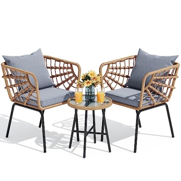 YITAHOME Wicker 3-Piece Outdoor Bistro Set, All-Weather Patio Conversation Set for Balcony, Backyard...