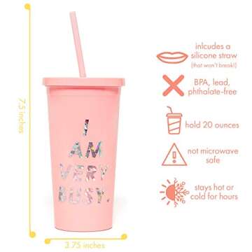 Ban.do Sayings Insulated Sip Sip Travel Tumbler With Reusable Silicone Straw, 20 Ounces, I Am Very Busy (pink)