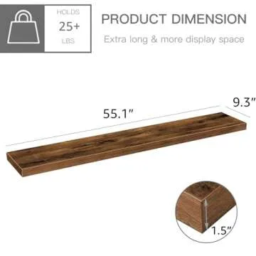 QEEIG 55-inch Rustic Brown Floating Shelves for Home Decor