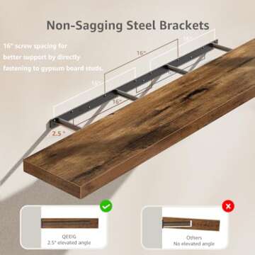 QEEIG 55-inch Rustic Brown Floating Shelves for Home Decor