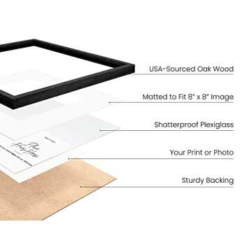 HAUS AND HUES Solid Oak Wood 12”x12” Picture Frames Matted to 8”x8” Set of 4-12 x 12 Frames ...